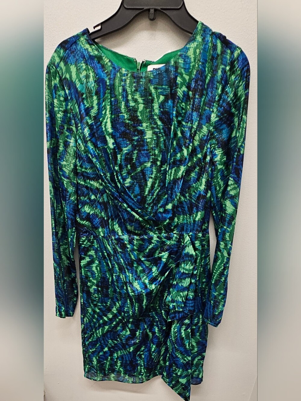 DKNY - Women’s Green & Blue Printed Long Sleeve Dress